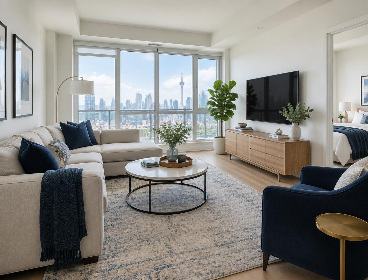 Finished bright condo living room